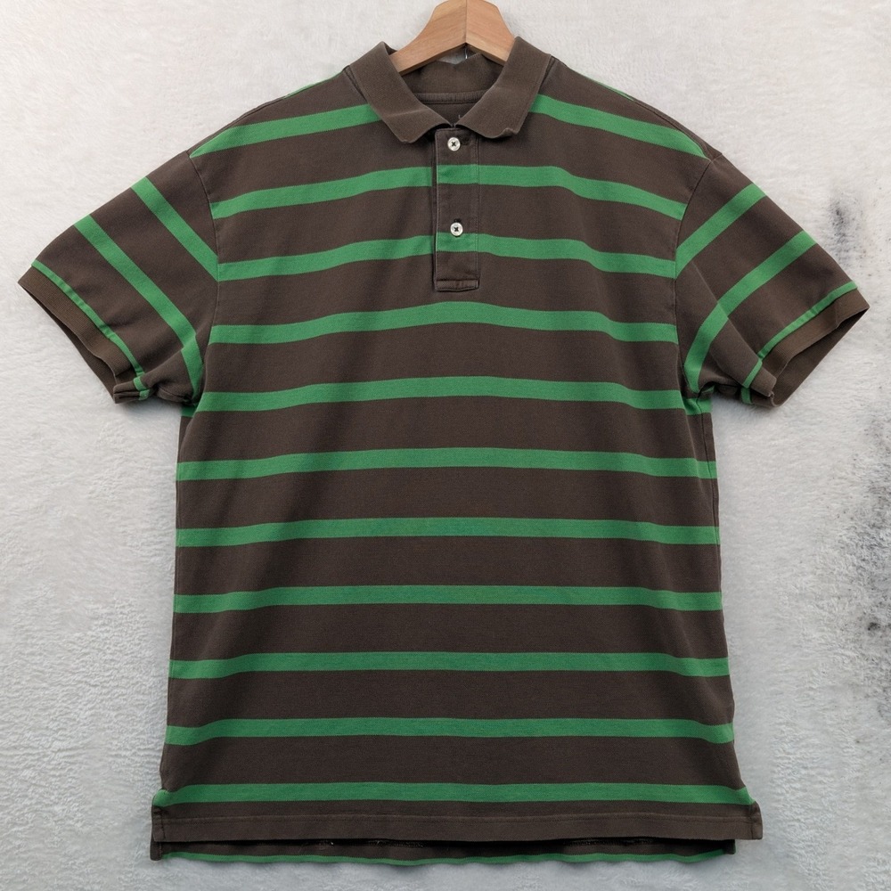 VTG Gap Polo Shirt Men's L Brown Green Stripe Pique Cotton Preppy Streetwear 90s - Picture 1 of 7